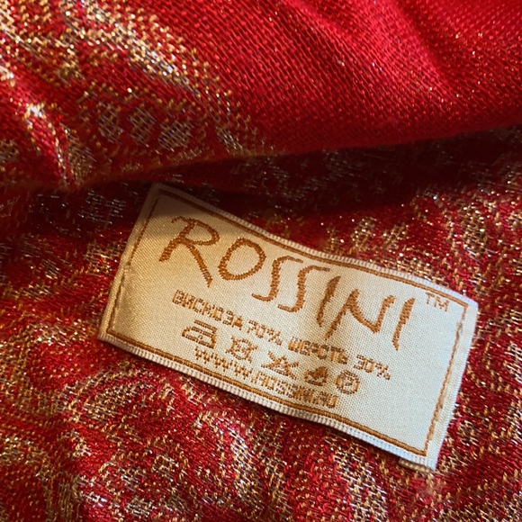 Vintage, Rossini Red Scarf W/ embroidery like decals - Picture 7 of 7